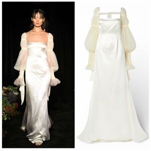 Danielle Frankel Ruby Silk Wool Wedding Gown Ivory Pearl Size 0 Dress Bride NWT